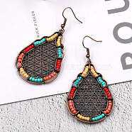 Bohemian Style Alloy Dangle Earrings, with Seed Beads, Teardrop, Colorful, Red Copper, 65x32mm(EJEW-F238-25)