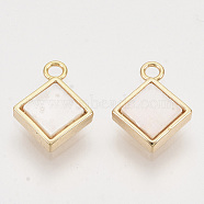 Shell Charms, with Brass Findings, Nickel Free, Rhombus, Real 18K Gold Plated, 10.5x8.5x2mm, Hole: 1.2mm, Side Length: 6mm(KK-T054-29G-NF)