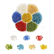 7 Colors Glass Round Seed Beads, Silver Lined Round Hole Beads, Small Craft Beads, for DIY Jewelry Making, Mixed Color, 8/0, 3mm, Hole: 1mm, about 200pcs/color, 1400pcs/box(SEED-YW0001-24B-01)