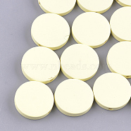 Natural Wooden Beads, Dyed, Flat Round, Light Goldenrod Yellow, 20x5mm, Hole: 1.4mm(WOOD-S045-036B-02)