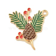 Christmas Theme Alloy Enamel Pendants, Light Gold, Pine Cone, 30x27x2mm, Hole: 2.2mm(ENAM-I060-03B)