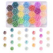 288G 24 Colors 6/0 Imitation Jade Round Glass Seed Beads, Luster, Dyed, Mixed Color, 4x3mm, Hole: 1.2mm, about 12g/color(SEED-YW0002-07)