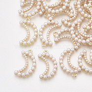 ABS Plastic Imitation Pearl Pendants, with Alloy Findings, Moon, Light Gold, 21.5x13x3.5mm, Hole: 1.6mm(PALLOY-T071-057)