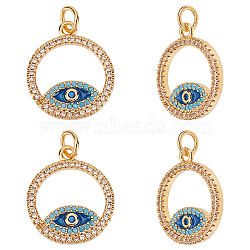 Nbeads 4Pcs Brass Micro Pave Cubic Zirconia Pendants, with Enamel and Jump Ring, Ring with Evil Eye, Colorful, 18.5x16x2mm, Hole: 3mm, 4pcs(ZIRC-NB0001-63)