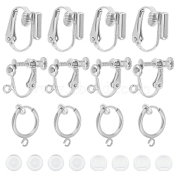 18Pcs 3 Style Brass Clip-on Earring Findings, with 20Pcs Plastic Pads, Silver, 13~15.5x11~17x1.5~7.5mm, 6Pcs/style(FIND-SC0003-96S)