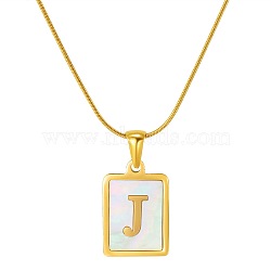 Stainless Steel Snake Bone Chain Alphabet Necklace with Shell Pendant, Letter J, Golden(WD3660-10)