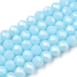 Electroplate Glass Beads Strands, Pearl Luster Plated, Faceted, Rondelle, Light Blue, 3.5~3.8x3mm, Hole: 0.4mm, about 113~115pcs/strand, 32~33cm(EGLA-A034-P3mm-A04)