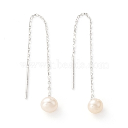999 Sterling Silver Chain Tassel Earring Thread for Girl Women, Natural Pearl Dangle Stud Earrings, Platinum, WhiteSmoke, 69.5mm, Pin: 0.8mm(EJEW-I260-43P)