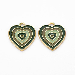 Rack Plating Light Gold Alloy Enamel Pendants, Cadmium Free & Lead Free, Heart, Dark Green, 21.5x18.5x1.5mm, Hole: 2mm(ENAM-Q444-014D-RS)