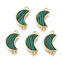 Brass Connector Charms, with Synthetic Malachite, Cadmium Free & Nickel Free & Lead Free, Real 18K Gold Plated, Moon, Sea Green, 18x10x3mm, Hole: 1.2mm(KK-N233-170B-01D)