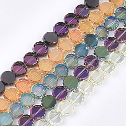 Electroplate Glass Beads Strands, Faceted, Flat Round, Mixed Color, 8~8.5x3.5mm, Hole: 1mm, about 80pcs/strand, 24.8 inch(EGLA-S176-6A)
