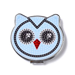 DIY Owl Special Shaped Diamond Painting Mini Makeup Mirror Kits, Foldable Two Sides Vanity Mirrors, with Rhinestone, Pen, Plastic Tray and Drilling Mud, Light Sky Blue, 74x80x12.5mm(DIY-P048-01)