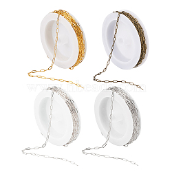 20m 4 Colors Brass Paperclip Chains, Flat Oval, Drawn Elongated Cable Chains, Soldered, with Spool, Mixed Color, 6x2.6x0.4mm, 5m/color(CHC-CD0001-01)