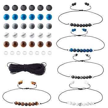 DIY Stone Beads Bracelet Making Kit, Including Natural & Synthetic Mixed Stone Round Beads, Brass Spacer Beads, Nylon Thread, Stone Beads: 150pcs/box
