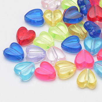 Transparent Acrylic Beads, Heart, Mixed Color, 8.5x8.5x4mm, Hole: 1mm, about 2840pcs/500g