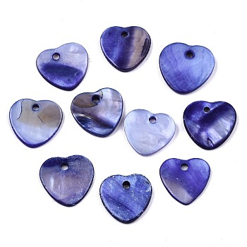 Natural Freshwater Shell Charms, Dyed, Heart, Slate Blue, 12.5x13x2mm, Hole: 1.5mm