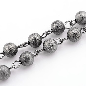 Brass Textured Beads Handmade Chains, Unwelded, Gunmetal, 39.3 inch