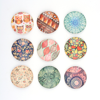 Printed Glass Cabochon, Half Round/Dome, Mixed Color, 12x4mm
