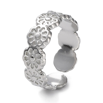 304 Stainless Steel Rings, Open Cuff Ring, Flower Ring for Women, Stainless Steel Color, 6.5mm, Inner Diameter: 17mm