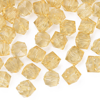 Transparent Acrylic Beads, Faceted, Cube, BurlyWood, 10x11x11mm, Hole: 2mm, about 670pcs/500g