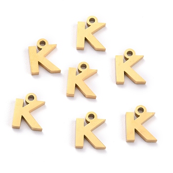 304 Stainless Steel Pendants, Matte Style, Greek Alphabet, Golden Color, Letter.K, Letter.K: 9.5x7x1.5mm, Hole: 1.5mm