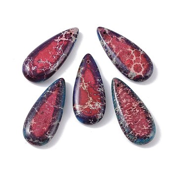 Dyed Synthetic Imperial Jasper Pendants, Teardrop Charms, Cerise, 35x15x6mm, Hole: 1.2mm