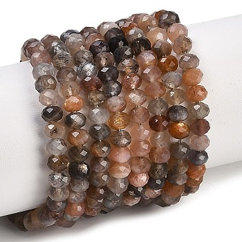 Natural Multi-Moonstone Beads Strands, Faceted, Rondelle, 4x3mm, Hole: 0.8mm, about 140pcs/strand, 15.35 inch(39cm)