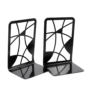 Recrtangle Non-Skid Iron Bookend Display Stands, Desktop Heavy Duty Metal Book Stopper for Shelves, Black, Geometric Pattern, 95x120x175mm