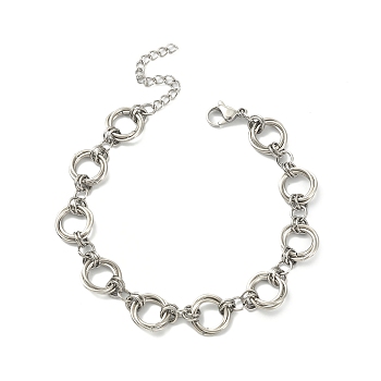 304 Stainless Steel Rings Link Chain Bracelet, Stainless Steel Color, 7-3/8 inch(18.8cm)