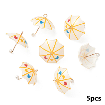 10Pcs Resin Pendants, with Golden Iron Findings, 3D Umbrella, White, 19x22x22mm, Hole: 2mm