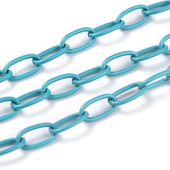 Spray Painted Brass Cable  Chains, with Spool, Unwelded, Dark Turquoise, 10x5x1mm, 32.8 Feet(10m)/roll