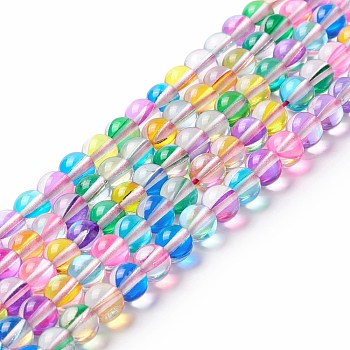 Synthetic Moonstone Beads Strands, Round, Colorful, 6mm, Hole: 0.8mm, about 63pcs/strand, 14.57''~15.55''(37~39.5cm)