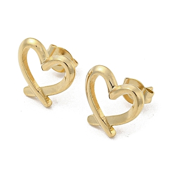 304 Stainless Steel Stud Earrings, Hollow Heart Shape, Golden, 11x12mm