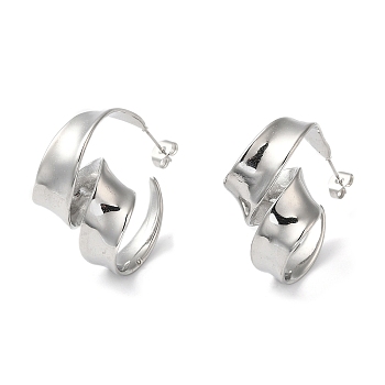 304 Stainless Steel Twist Stud Earrings for Women, Stainless Steel Color, 32x20mm