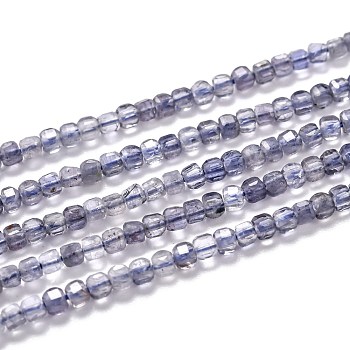 Natural Iolite/Cordierite/Dichroite Beads Strands, Faceted, Cube, 2x2x2mm, Hole: 0.3mm, about 180pcs/strand, 15.35 inch(39cm)
