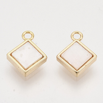 Shell Charms, with Brass Findings, Nickel Free, Rhombus, Real 18K Gold Plated, 10.5x8.5x2mm, Hole: 1.2mm, Side Length: 6mm