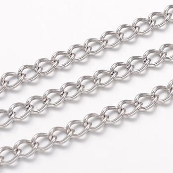 304 Stainless Steel Twisted Chains, Curb Chains, Unwelded, with Spool, Stainless Steel Color, 5x3.5x0.8mm, about 32.8 Feet(10m)/roll