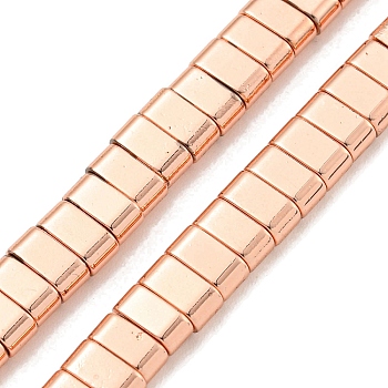 Electroplated Synthetic Non-Magnetic Hematite Beads Strands, Rectangle, 2-Hole, Rose Gold Plated, 3x6x3mm, Hole: 1.4mm, about 127pcs/strand, 15.47''(39.3cm)