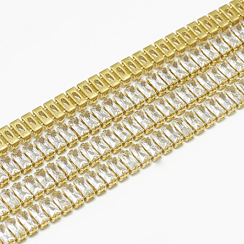 Brass Rectangle Cubic Zirconia Chains, Cubic Zirconia Cup Chain, Lead Free & Nickel Free, Raw(Unplated), 4.5x2.5x2mm, about 400pcs/m