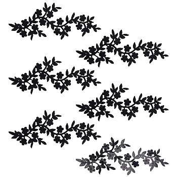 6Pcs Flower Embroider Thread Iron on/Sew On Patches, Cloth Appliques, Black, 255x95x1.5mm