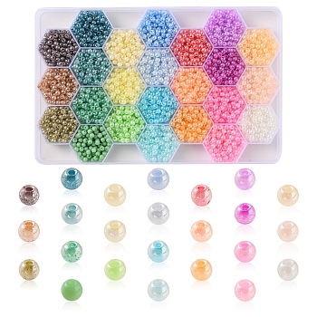288G 24 Colors 6/0 Imitation Jade Round Glass Seed Beads, Luster, Dyed, Mixed Color, 4x3mm, Hole: 1.2mm, about 12g/color