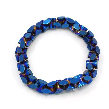 Fashion Non-Magnetic Synthetic Hematite Stretchy Bracelets, Blue, 47mm
