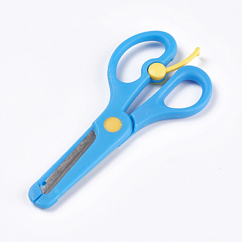 Stainless Steel and ABS Plastic Scissors, Safety Craft Scissors for Kids, Deep Sky Blue, 13.5x6.2cm