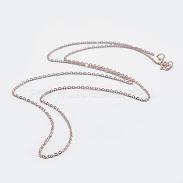 925 Sterling Silver Cable Chain Necklaces, with Spring Ring Clasps, Carved 925, Rose Gold, 18 inches(45cm)(STER-F039-45cm-07RG)