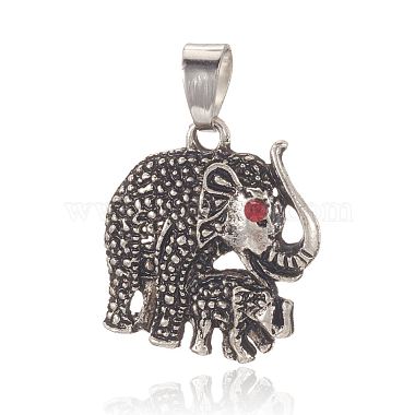 Antique Silver Red Elephant Alloy+Rhinestone Pendants