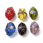Handmade Gold Snad Lampwork Beads, Oval, Mixed Color, 16~17x11~12x11~12mm, Hole: 1.5mm(LAMP-K048-01)