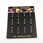Tarnish Resistant 316L Surgical Stainless Steel Tongue Rings, Straight Barbell, Lip Piercing Jewelry, Stainless Steel Color, 21x4mm, Bar Length: 3/8"(9.2mm), Pin: 18 Gauge(1mm), about 12pcs/board(AJEW-P002-02)