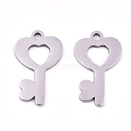 201 Stainless Steel Pendants, Laser Cut, Heart Key, Stainless Steel Color, 19.5x11.5x0.9mm, Hole: 1.6mm(STAS-S081-089)
