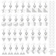 16 Pairs 8 Styles Blank Glass Dome Dangle Earrings, Rhombus & Flower & Hexagon & Triangle 304 Stainless Steel Drop Earrings for Women, Stainless Steel Color, 56~69mm, Pin: 0.6mm, 2 Pairs/style(EJEW-AB00007)