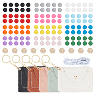 WADORN DIY Keychain Making Kit, Including PU Leather Wallets Charms with Iron & Alloy Keychain, Silicone & Wooden Beads, Mixed Color(DIY-WR0003-39)